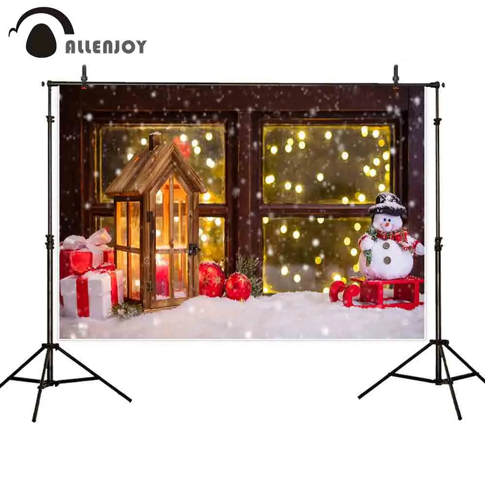 Allenjoy Рождественский фон для фотосъемки подарки Снеговики деревянные окна боке
