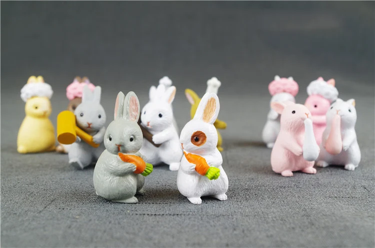 BAIUFOR 6pcs Forest Animals Cartoon Rabbit family Action Figures Fairy Garden Miniatures Terrarium Figurines Children Toys