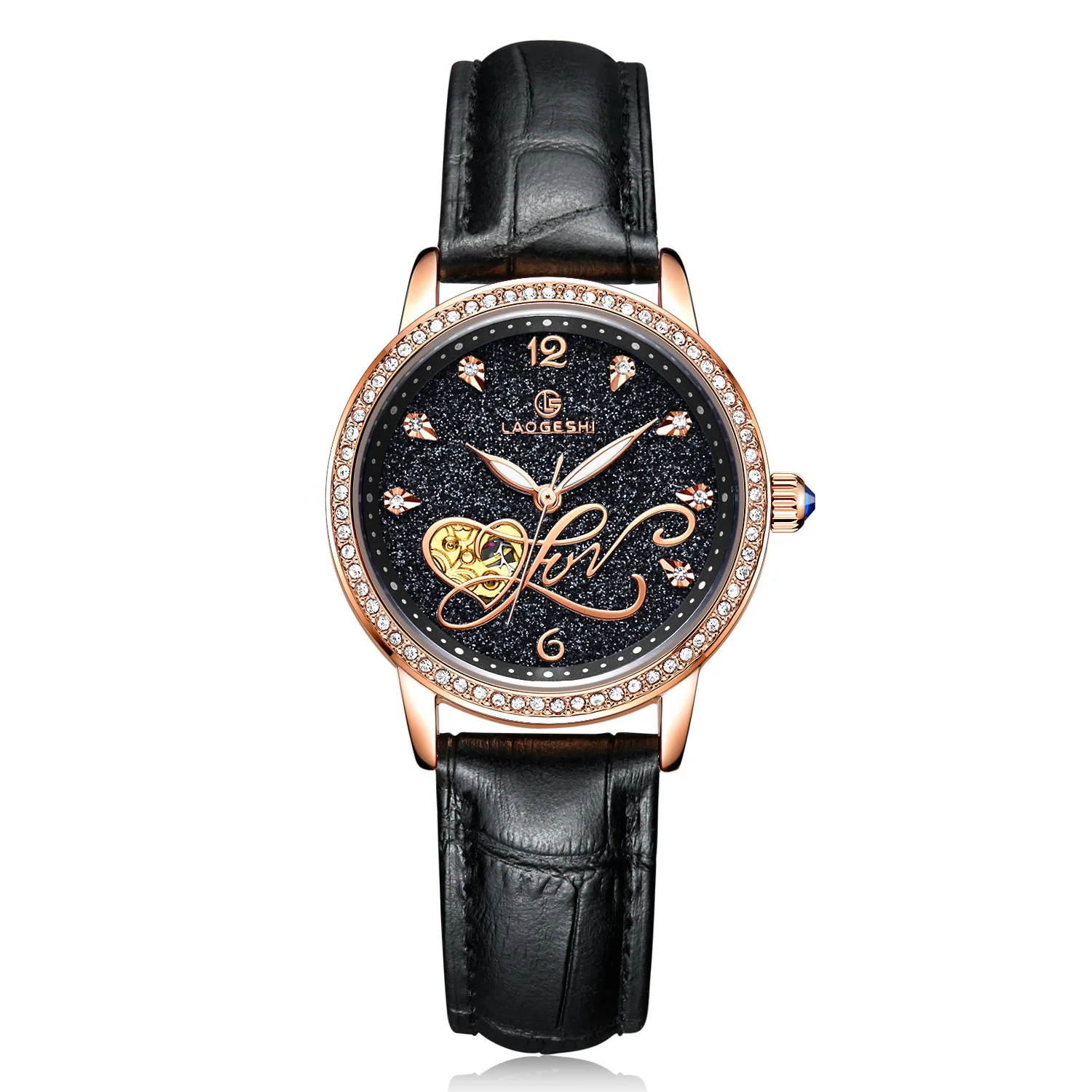 Rose-black2 Новое звездное небо Алмазный женские часы люксовый бренд автоматические механические Женские часы Стразы фиолетовый Скелет наручные часы - Цвет: Rose-black2