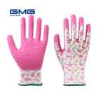 Женские перчатки, рабочие перчатки из полиэстера с принтом GMG, розовые латексные перчатки с гофрированным покрытием, защитные перчатки для механического строительства, сада