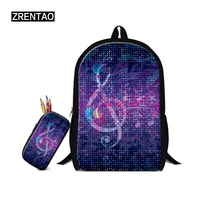 zrentao 2pcsset school backpack for children 3d musical print mochila with pencil case new fashion book bags for girls boys