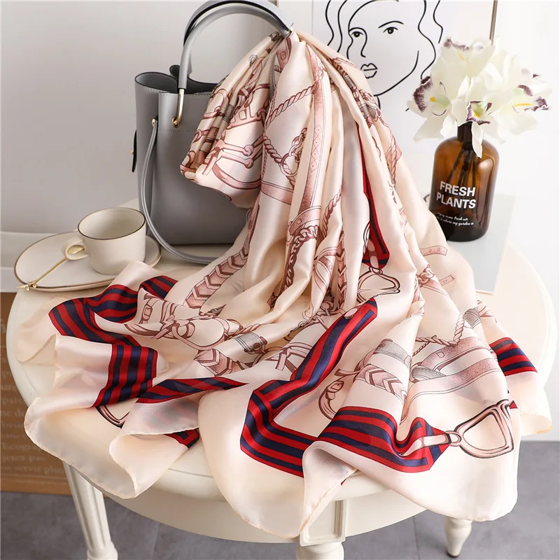 FS341 beige rednavy Роскошный шарф для женщин, дизайнерские,, женские пляжные шали и накидки, дамские пашмины шарфы, шелковые волосы, хиджаб, повязка на голову - Цвет: FS341 beige rednavy