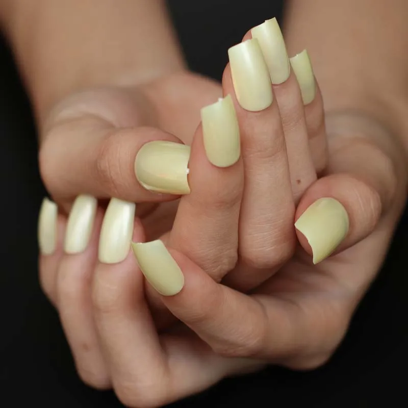 24pcs Hot sell fashion Long section Square head candy false nails decoration Pearl yellow M197 | Красота и здоровье