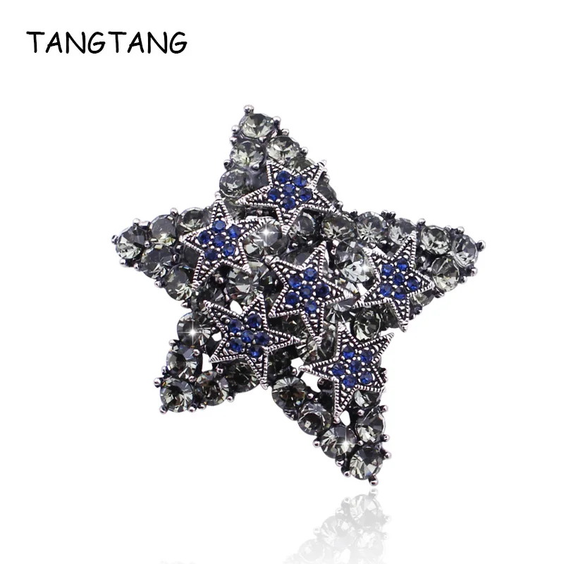 

Full Rhinestone Stars Antique Jewelry Brooches Vintage Blue Star Lucky Brooch Pins Costume Jewelry For Women And Men Coat Clips