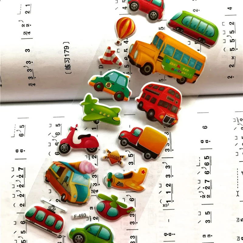7*17 см 6 шт./лот смешанные Мультяшные наклейки с пузырьками транспортные машинки