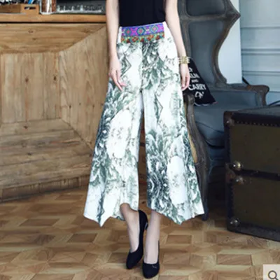 Весна-лето 2017 брюки с принтом женские элегантные высокой талией широкие