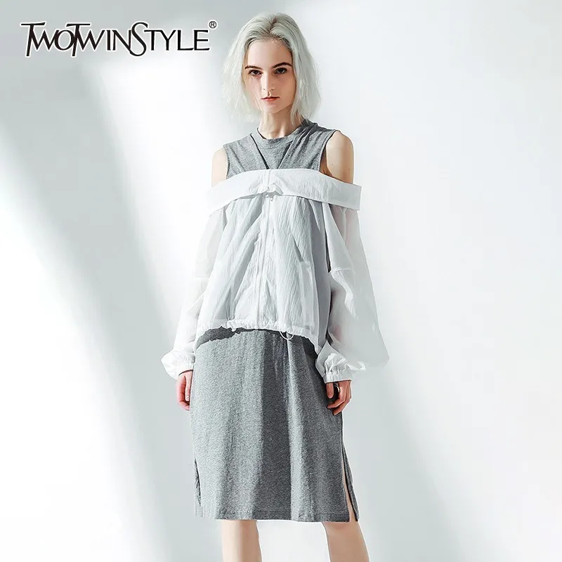 Платье TWOTWINSTYLE летнее с о вырезом и длинным рукавом|Женские платья| |