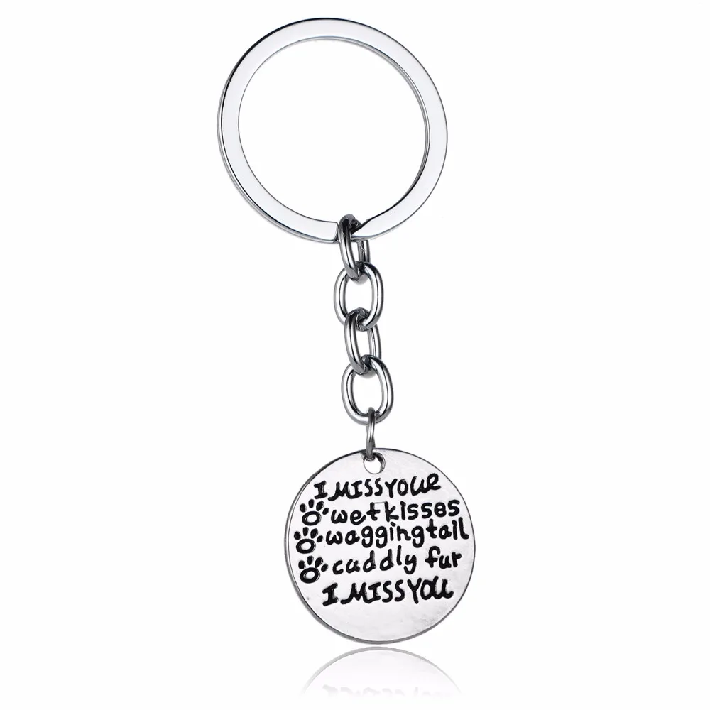 &quotI Miss Your Wet Kisses&quot Keychain Paw Print Dog Pet Loss Memory Keyring Pendant Charm Jewelry Gifts Prsents Women Men Key Chain |