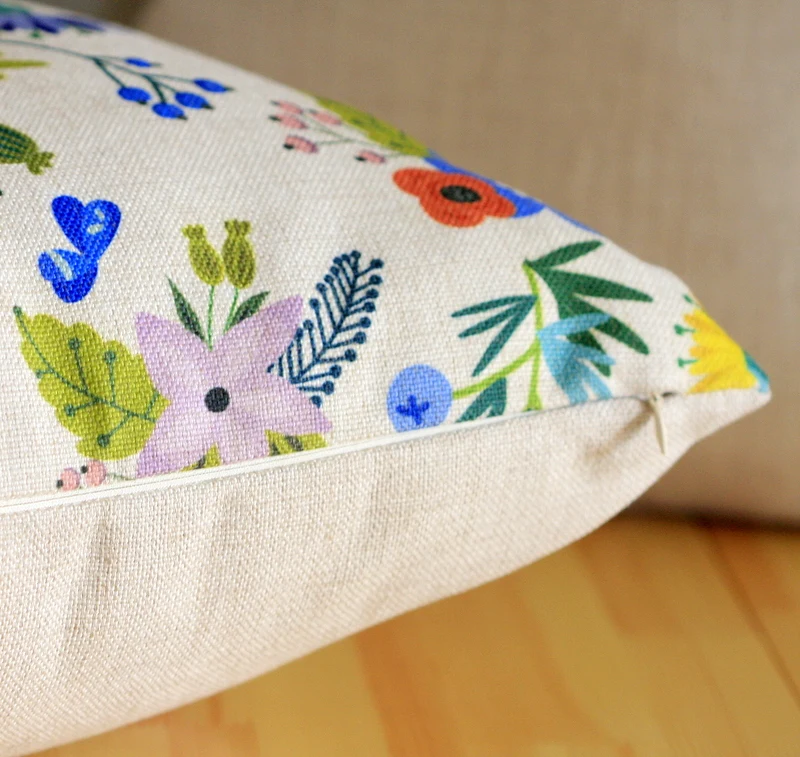 Оптовая продажа льняная наволочка для подушки цветочный рисунок птицы лимон