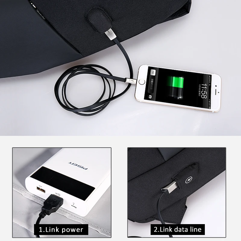 FRN повседневный мужской рюкзак черный usb зарядка Водонепроницаемый для ноутбука