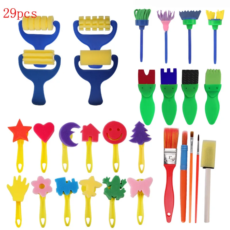 29pcs 29 шт./компл. детские игрушки для рисования набор развивающая игрушка для детей DIY цветок поворачивать, вращать губку Печать Искусство граффити живопись набор игрушек - Цвет: 29pcs