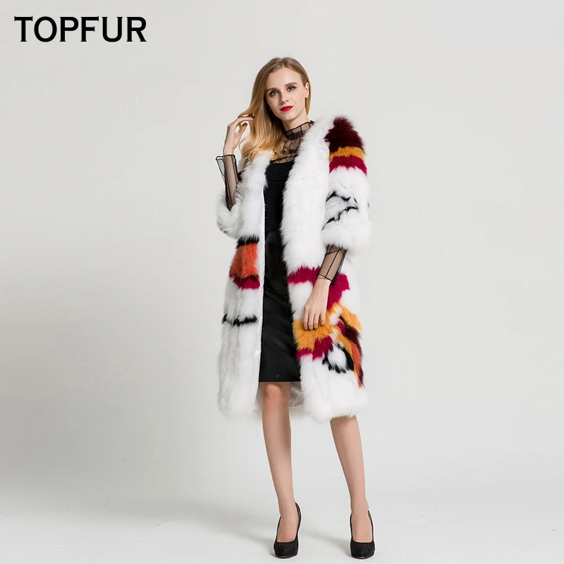 TOPFUR 2019 Новое поступление роскошное вязаное пальто из натурального меха енота