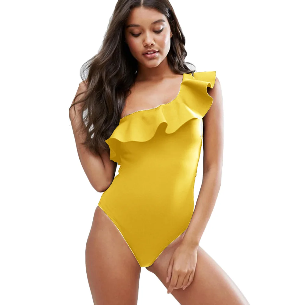 Горячая мода на одно плечо Ruffed вырезом Женские Летние Боди Пляжная комбинезон