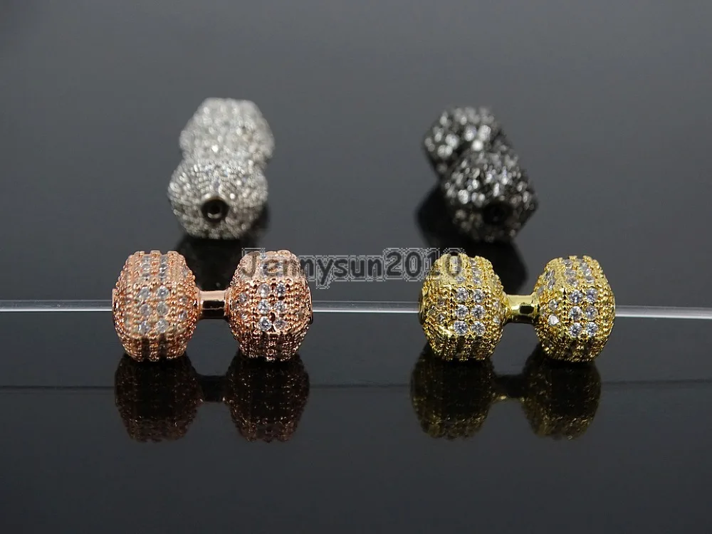 

Clear Zircon Gems Stones Pave Dumbbell 8x14mm Bracelet Connector Charm Beads Silver Gold Rose Gold Gunmetal 10Pcs/Pack