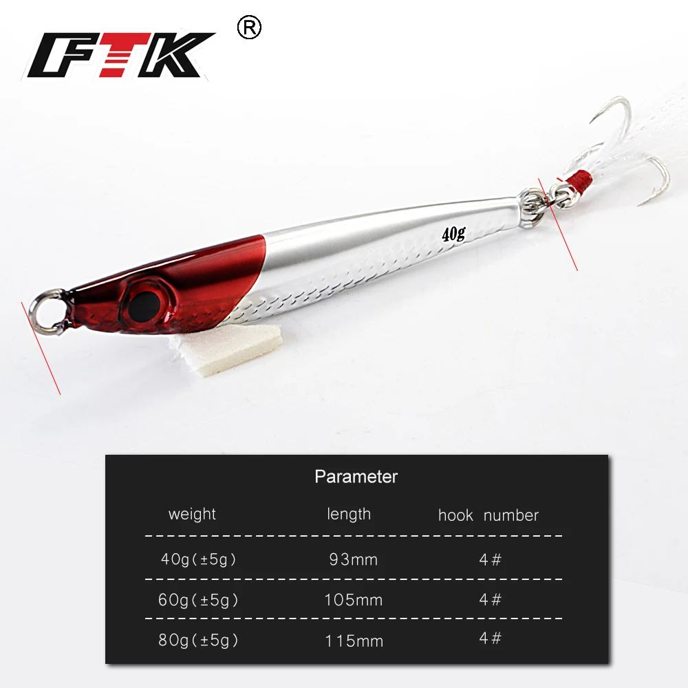FTK новые рыболовные приманки 1 шт. 5 цветов вес 40 г/60 г/80 г металлическая светящаяся жесткая приманка Тонущая ложка крючки приманка рыболовные снасти