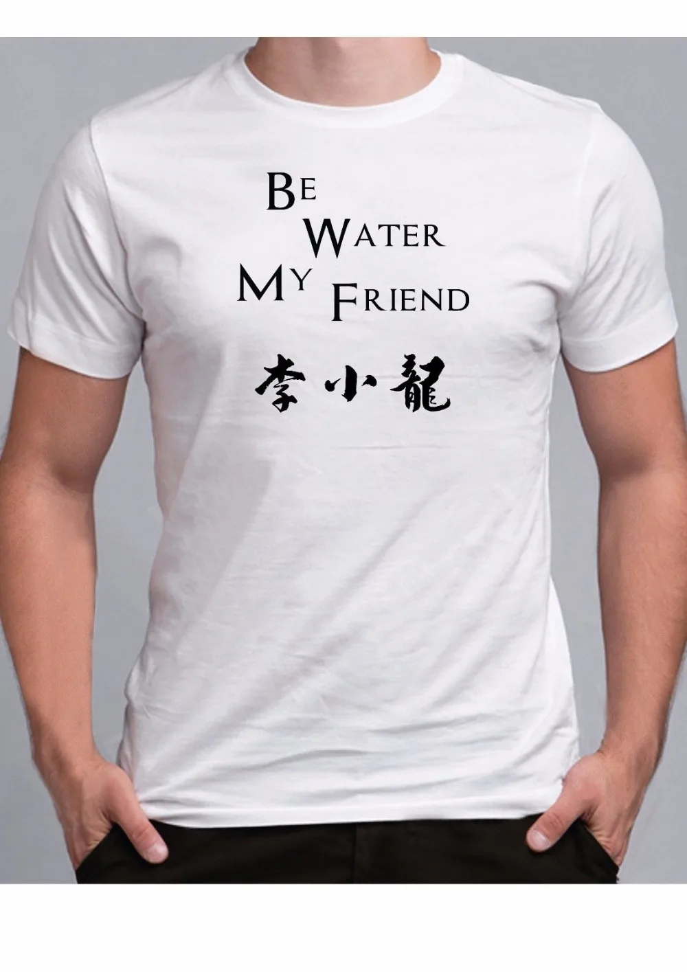 Мужская футболка с принтом Брюса Ли Be Water My Friend коллекция Лето 2019|Мужские