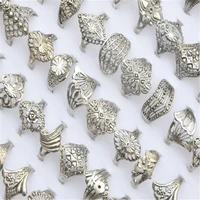 wholesale 10pc mixed vintage silver color hollow style new design flower silver rings for men women jewelry random send