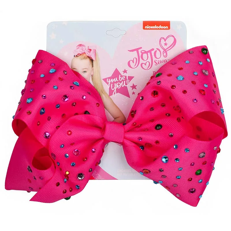 JOJO Siwa 8 дюймов большой бант для волос для маленьких девочек головной убор красочные радужные Горячие буровые банты праздничные вечерние аксессуары для волос заколка для волос - Цвет: 13