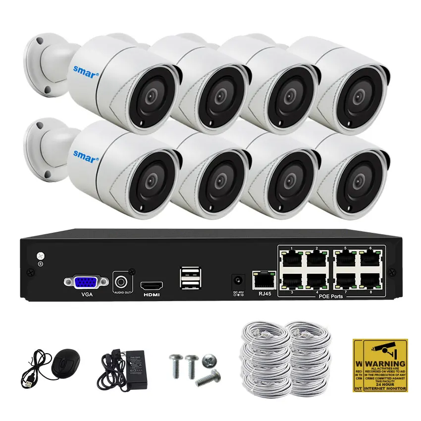 Smar 8CH 4CH POE NVR набор 4MP камера CCTV Система HDMI безопасности H.265 IP IR наружная