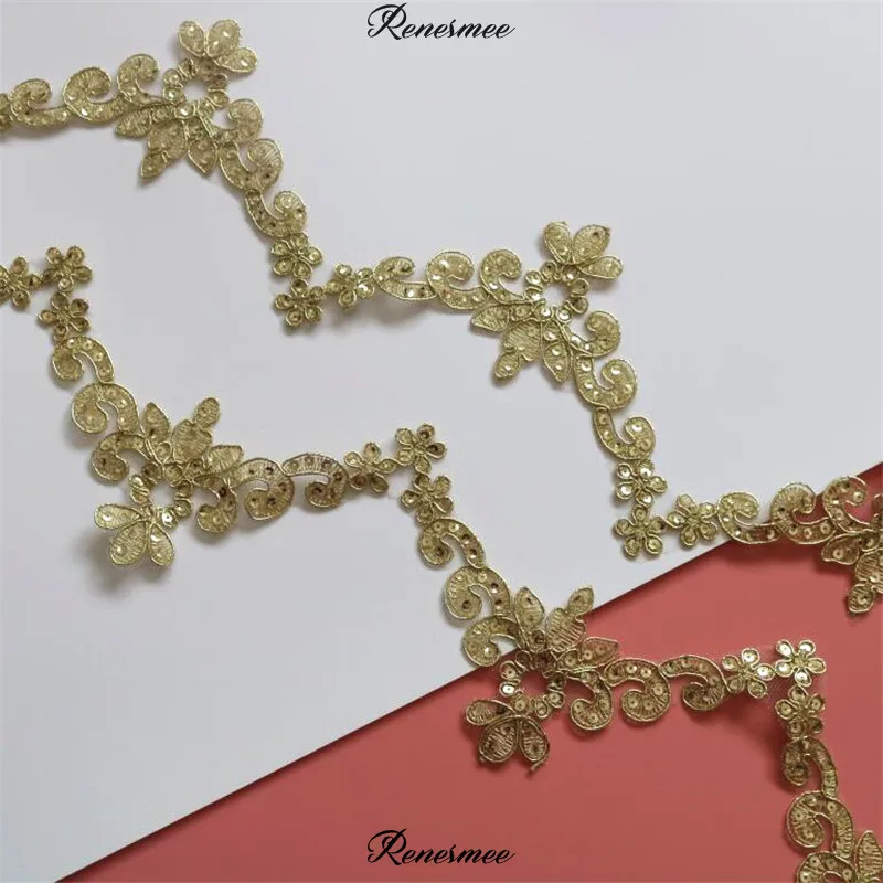 2 ярда золотые блестки кружева цветок аппликация края ручной работы diy Материал