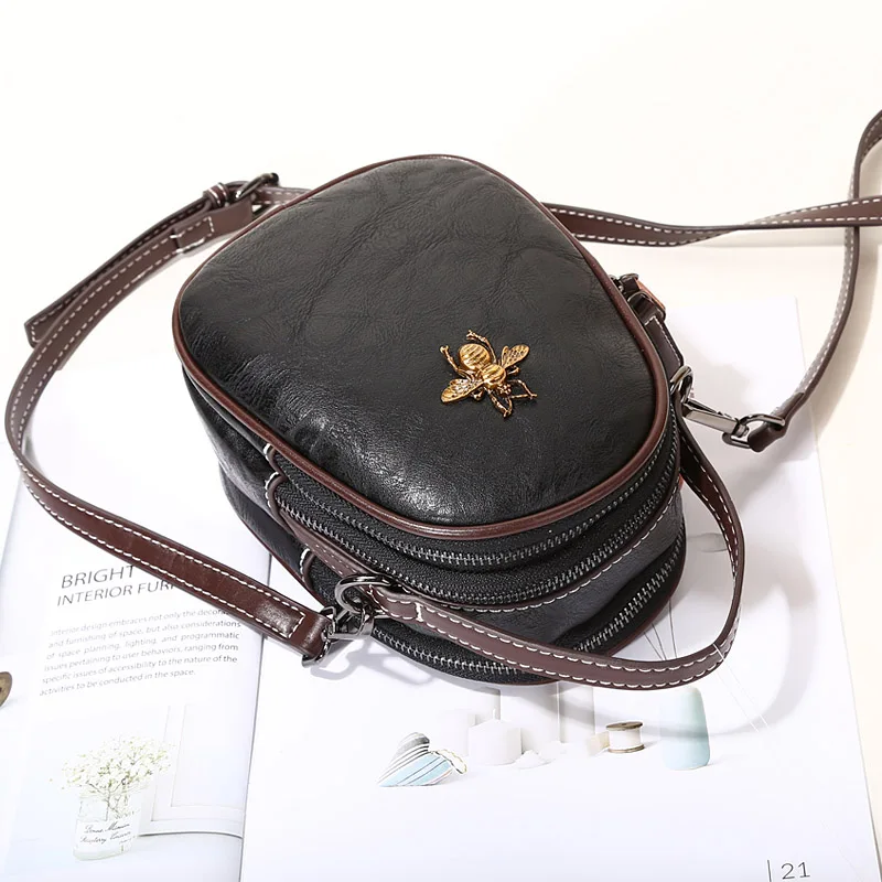 Black Women Bags Genuine Leather Shoulder Bag Crossbody Famous Brand Tote Handbag Cute Small Fashion Shopping Bag with Bear Pendant - Цвет: Black
