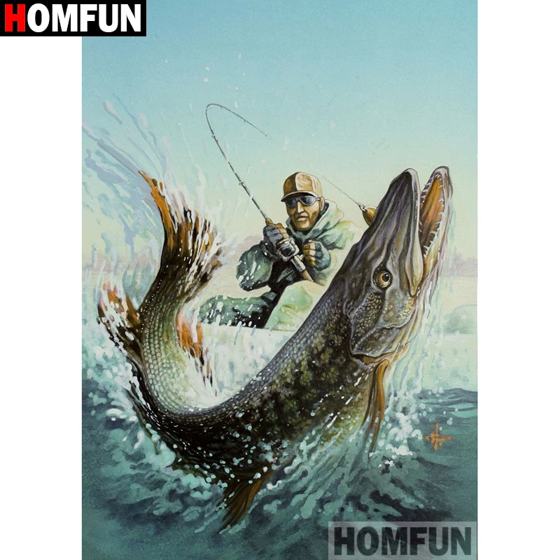 Алмазная живопись HOMFUN A16587 картина Рыбалка с полными квадратными/круглыми