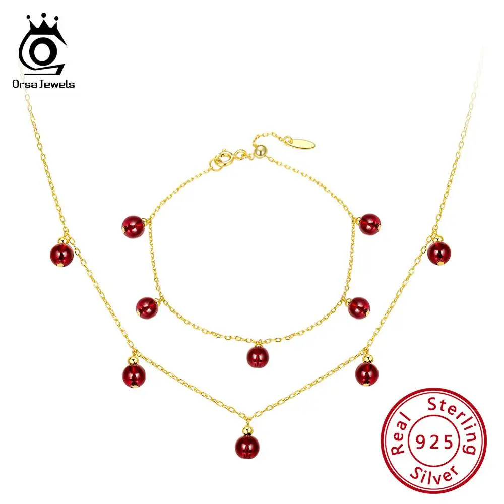 ORSA JEWELS женские браслеты из натурального камня 18 К золотого цвета, ожерелья, 925 набор украшений Стерлинговый авантюрин, гранат, хорошее ювелирное изделие SS33