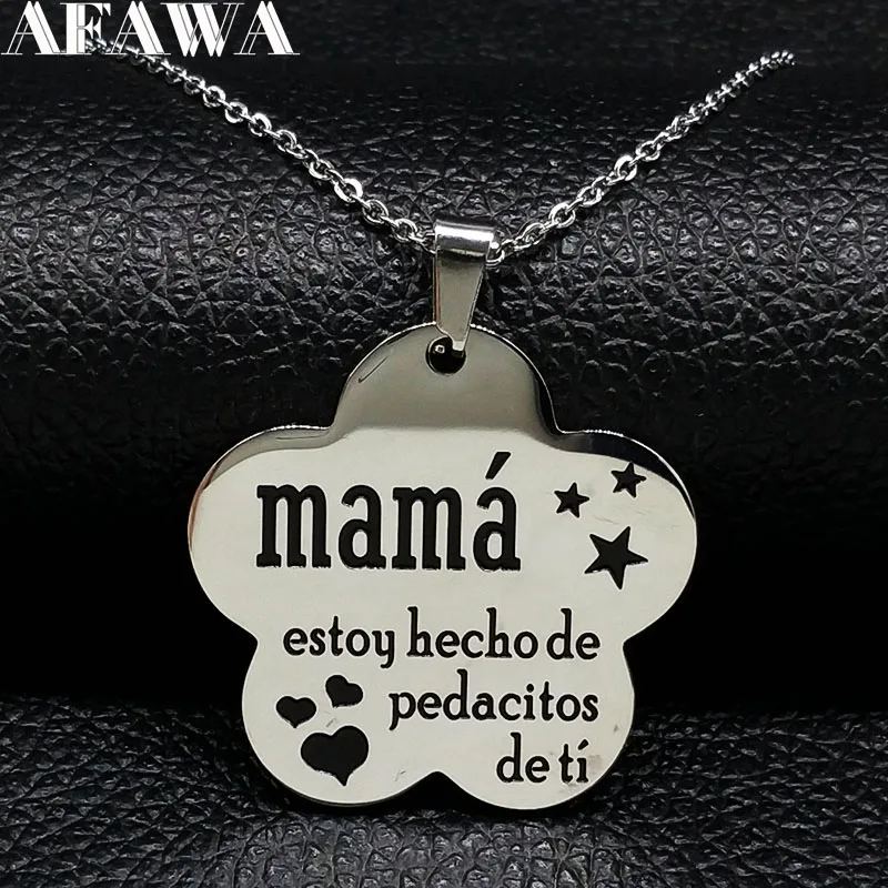 

Mama Stainless Steel Chains Necklace for Women Black Enamel Statement Necklace Jewelry dia de la madre Mother's Day Gift N719S01