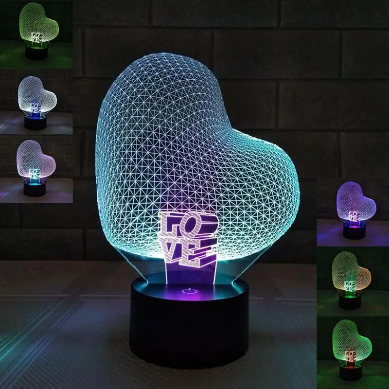 Вечная любовь 3d led Настольная лампа семь цветов Сенсорная зарядка атмосферная