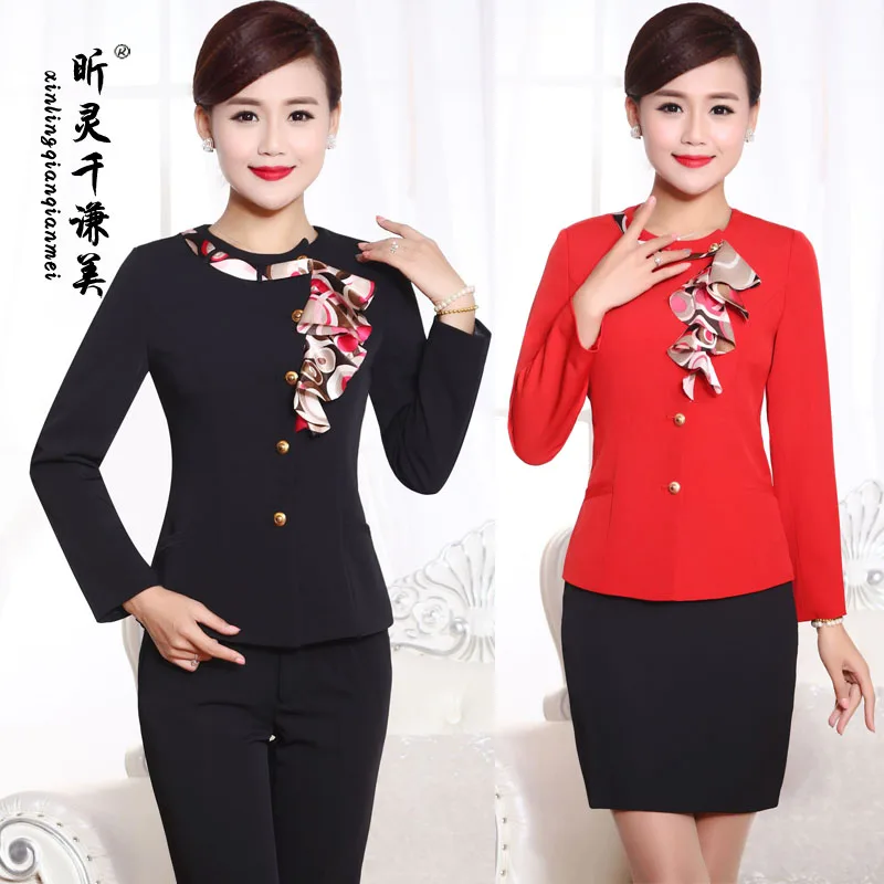 Осень зима Костюмы отель кассира косметичка форма костюм с длинными рукавами