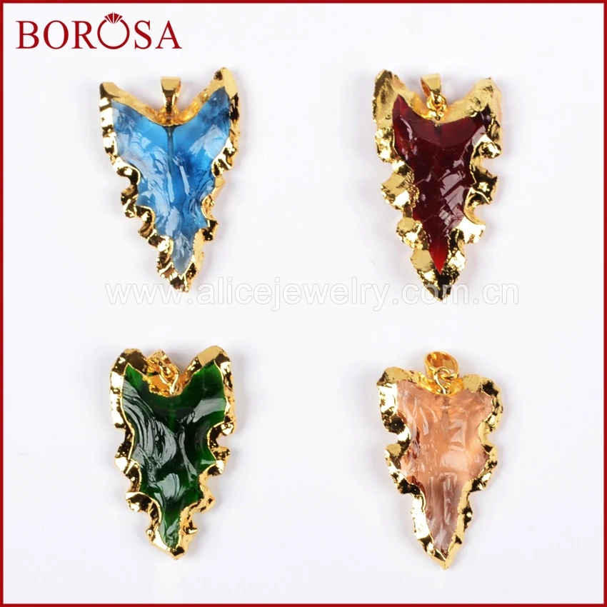 BOROSA распродажа 10 шт. золото Цвет грубые Радуга Стекло Шестерни Arrowhead Форма кулон