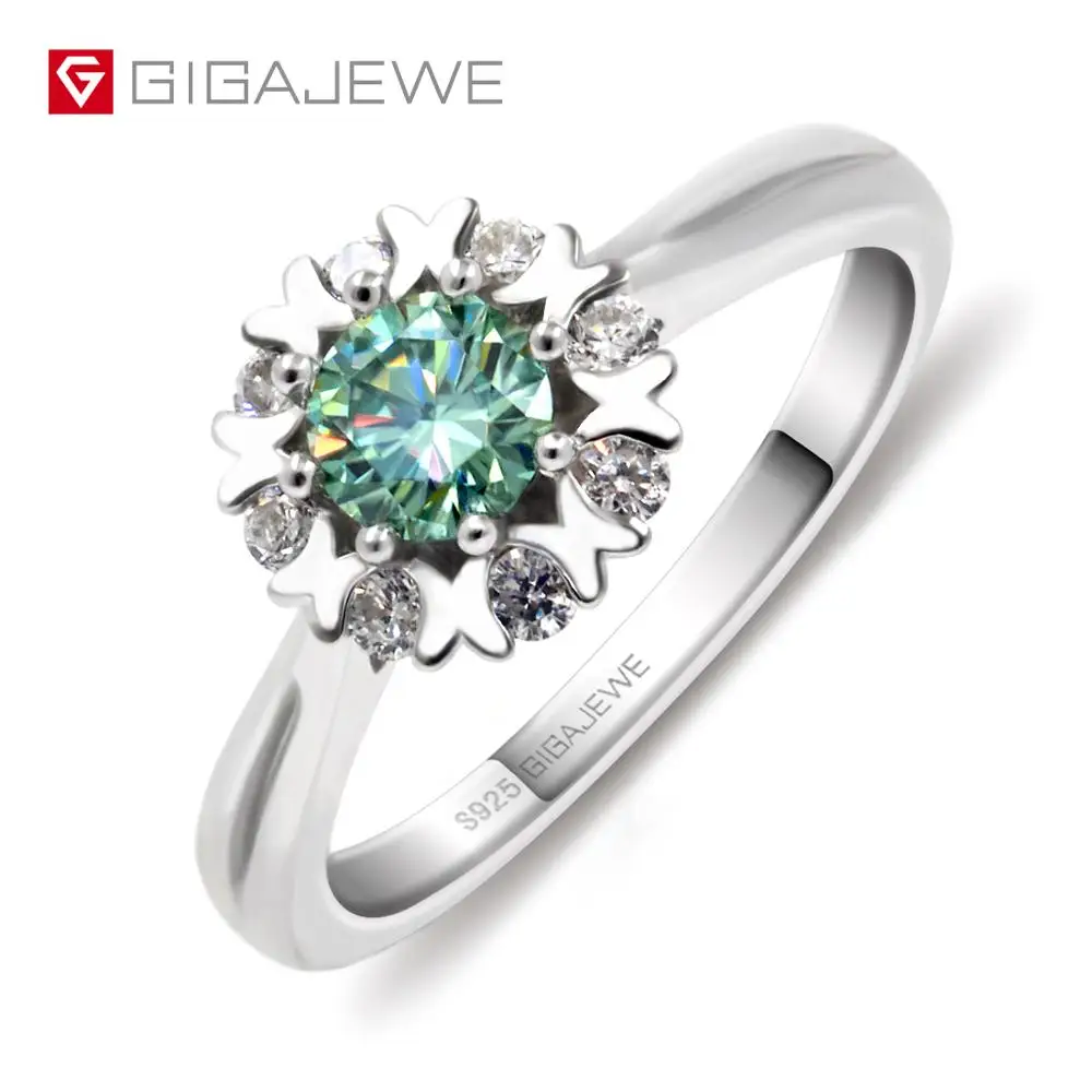 GIGAJEWE Moissanite кольцо 0.4ct 5 мм круглая огранка Зеленый Цвет 925 Серебро Золото многослойное покрытие модный символ любви подарок подруге