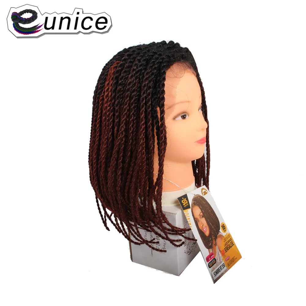 

Парик Eunice омбре из сенегала, черный/фиолетовый/350 дюймов, 16 дюймов, короткие синтетические кружевные передние парики, вязаные крючком предва...