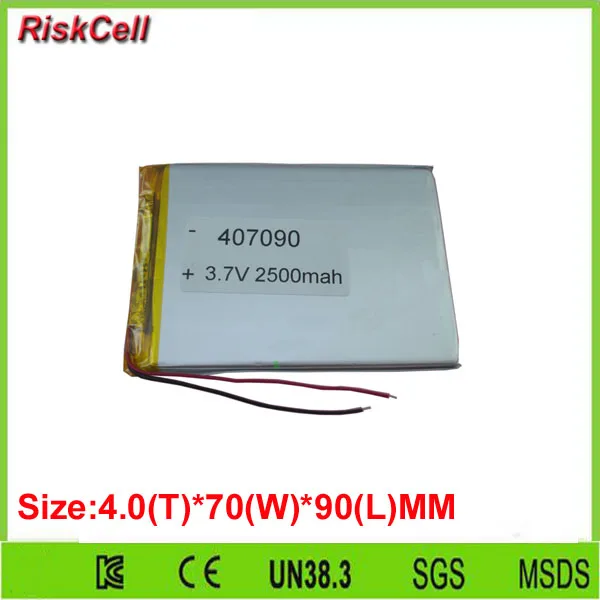 

Free shipping 100pcs/lot 3.7V 2500mAh Polymer rechargeable Li battery For GPS PDA DVD Tablet PC 407090 A
