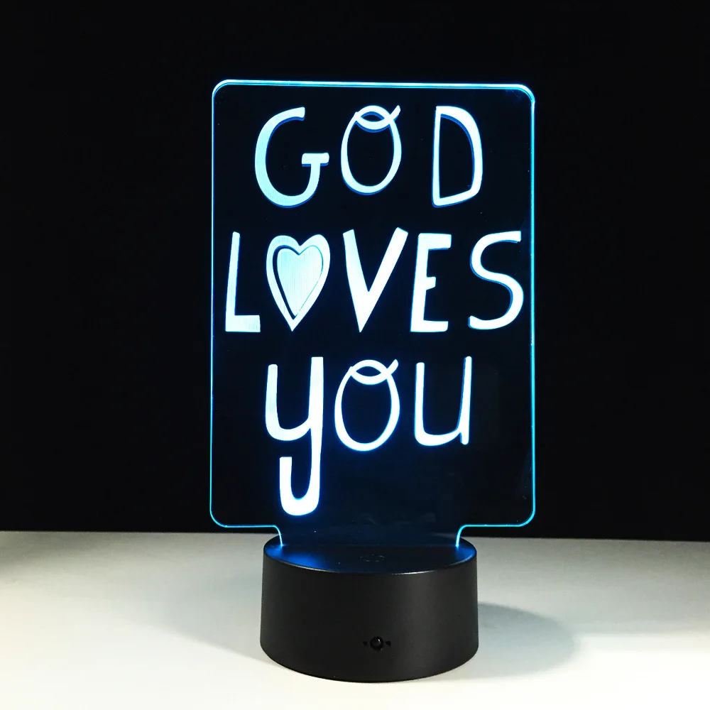 

God Loves You Creative 3D Table Lamp 7 Color Change LED Nightlight For Child Gift Home Bedroom Decorations
