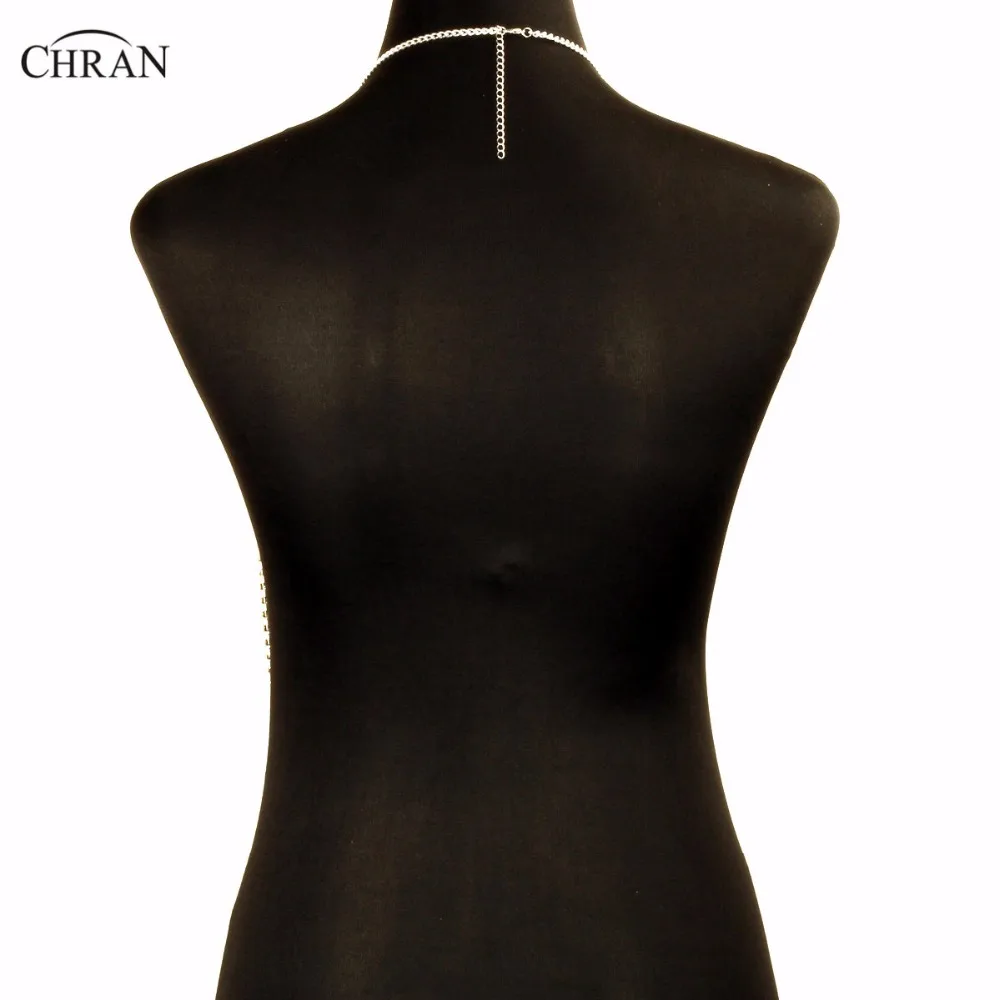 

Chran Halter Stunning Sexy Body Belly, Silver Tone Beach Chain Bra Slave Harness Necklace Rhinestone Waist Jewelry Gifts CRBJ264