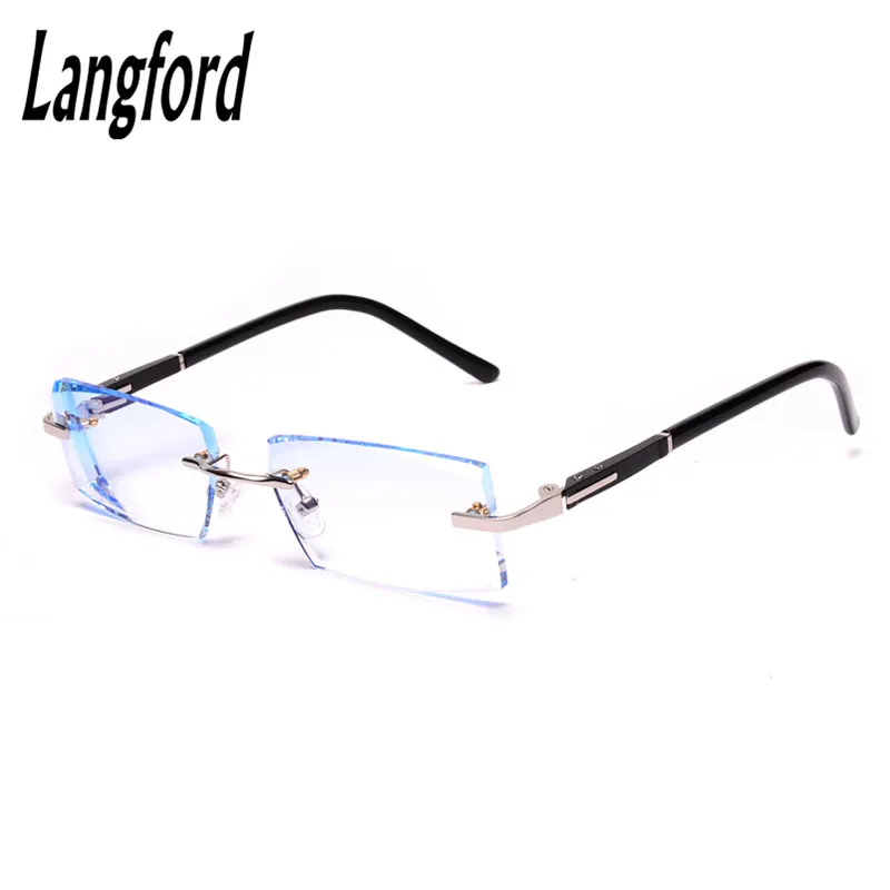 

langford Rimless glasses man prescription eyeglasses frame men optical glasses Diamond cutting lenes luxury Business 8305