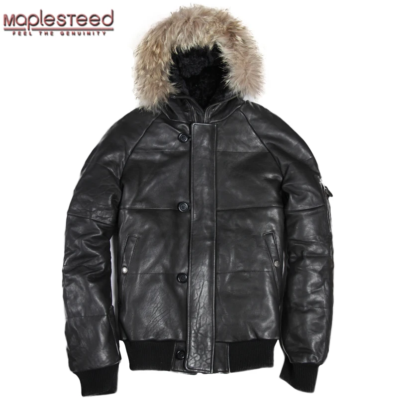 Мужская куртка на утином пуху MAPLESTEED толстое пальто пилот ВВС с капюшоном из