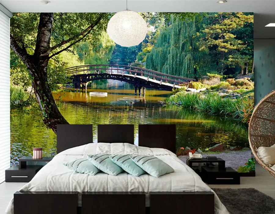 Настенные 3d обои на заказ парки реки мосты деревья ствол дерева природные
