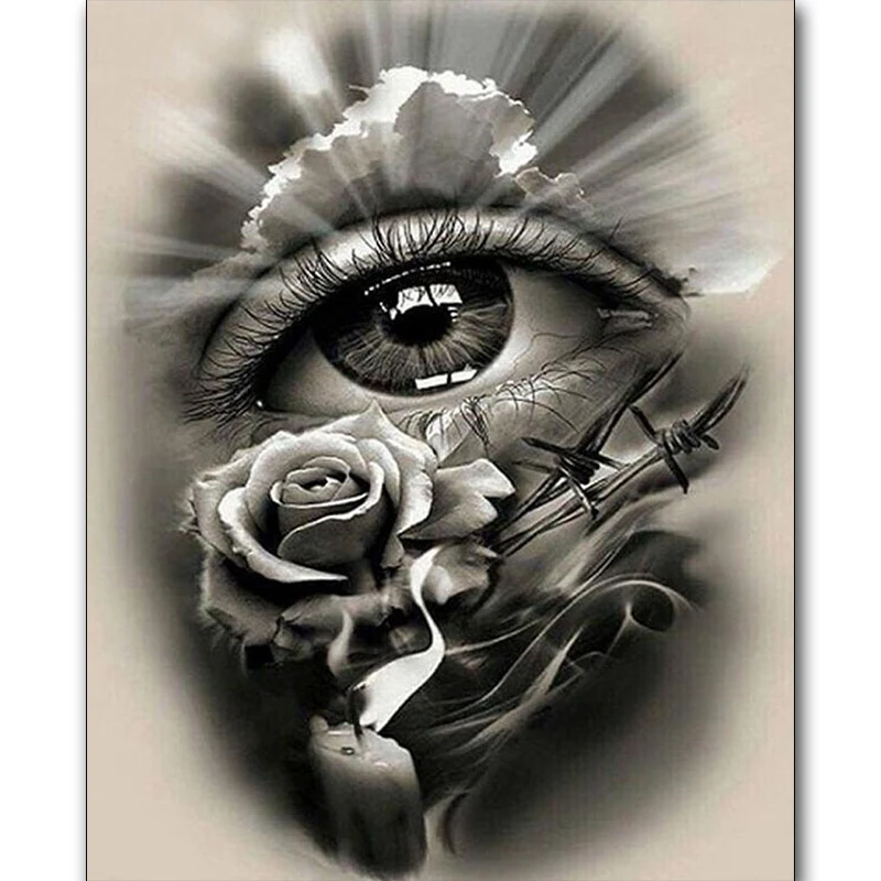 

New 5d Diamond Painting completely icons Diamond Embroidery black white eyes full square round drills Rhinestone Mosaic rose