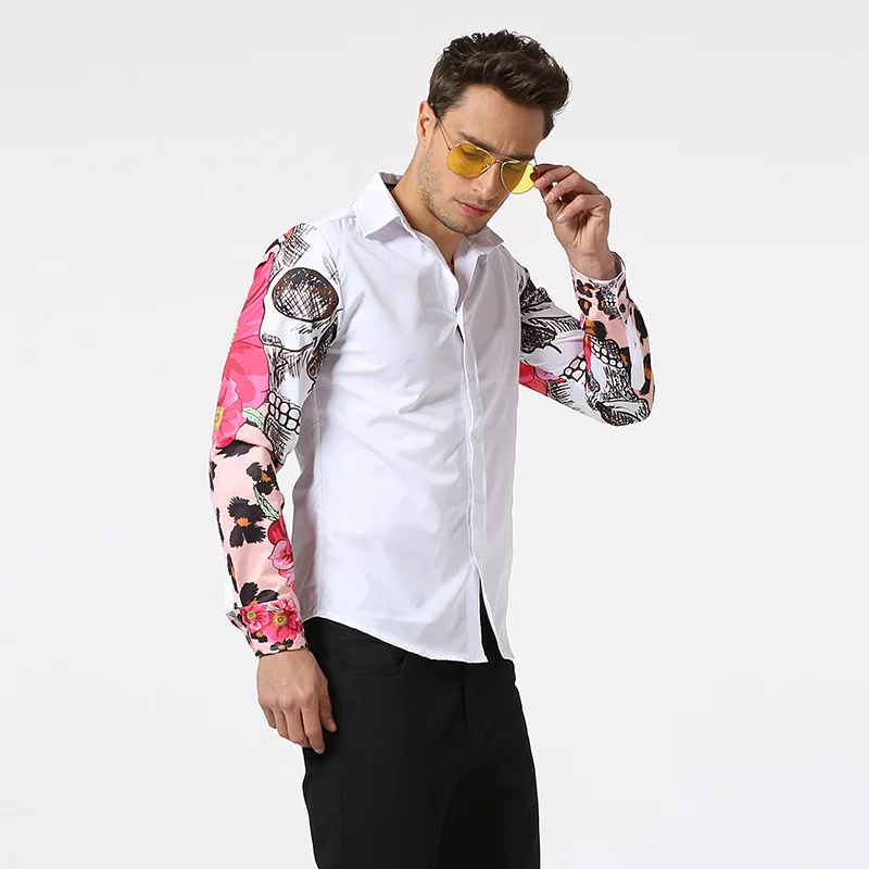 2017 New Spring High Quality Men Floral Print Shirts homme fashion brand Cotton Causal Male Gentleman Plus | Мужская одежда