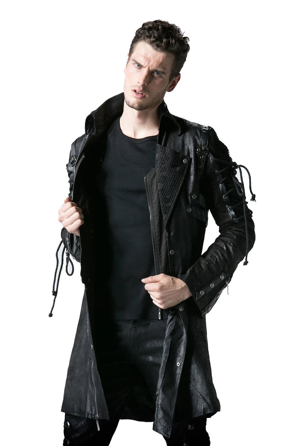 Мужской Длинный плащ из ПУ кожи с заклепками и длинным рукавом|mens long coat|trench coatlong