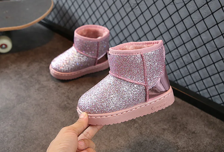 New Children's snow boots girls fur boots baby cotton shoes sequins soft boots girls Casual school boot