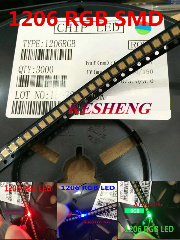 100 шт./1206 (3227) Общий Анод RGB SMD LED Bead трехцветный красный зеленый синий ультра яркий