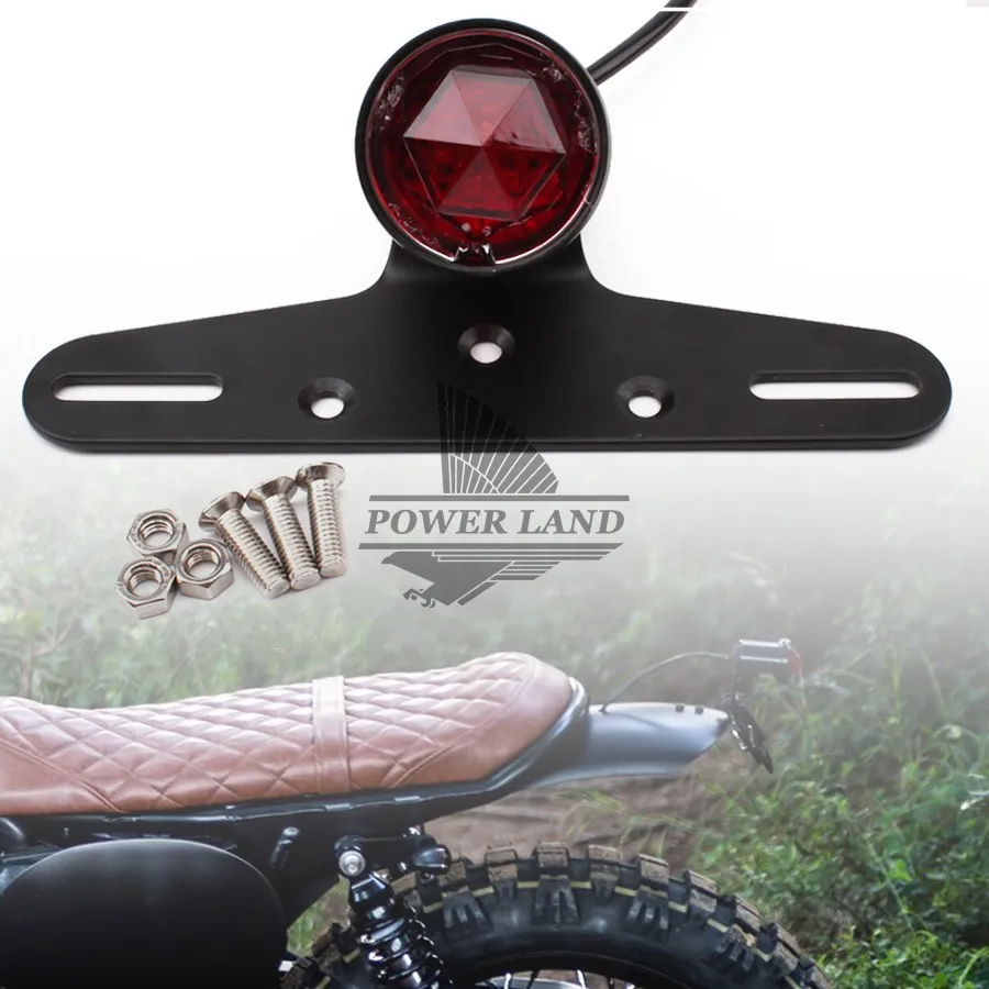 

Стоп-сигнал для мотоцикла Harley Bobber Suzuki Yamaha черный 3D Красный Алмазный со встроенным номерным знаком