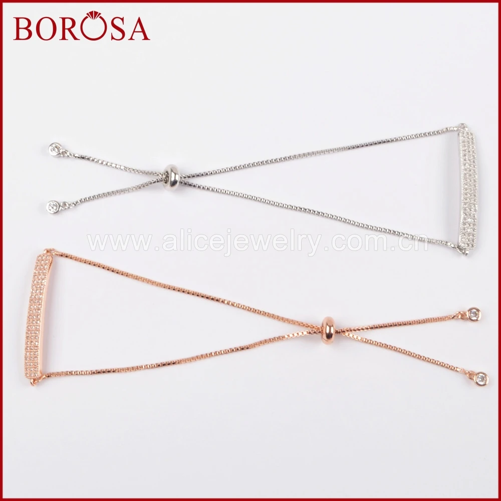 

BOROSA браслет ручной работы, CZ микро паве кубический циркон прямоугольный бар Drusy разъем 10 ''регулируемая коробка цепь браслет WX646