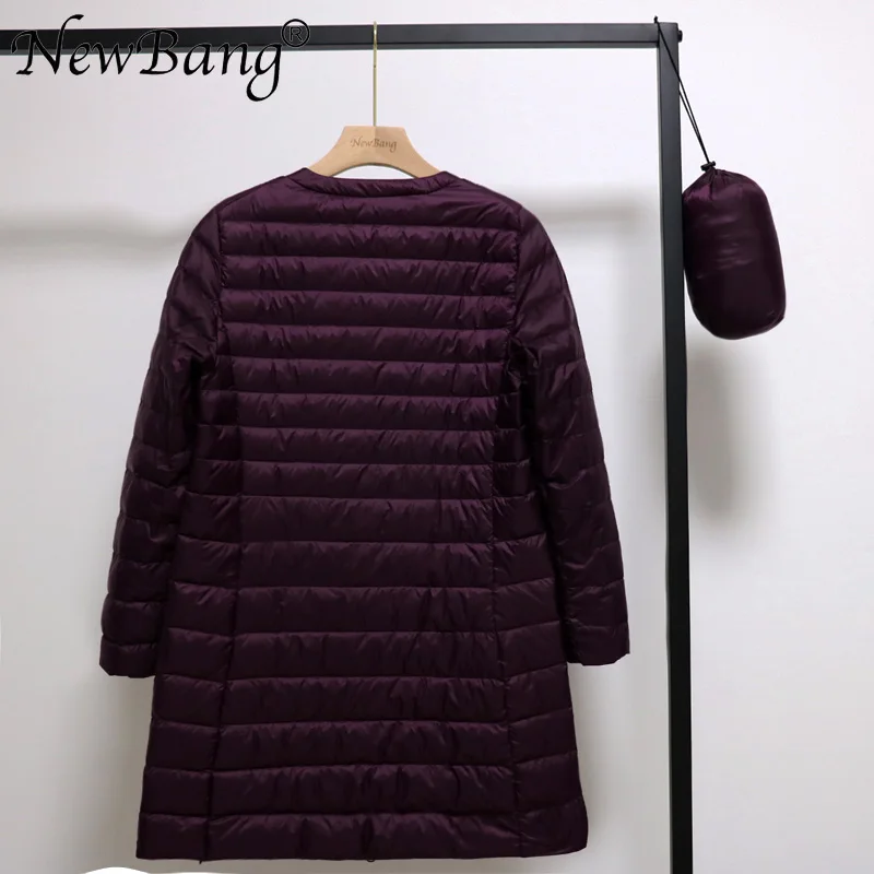 NewBang 4XL женский ультра легкий пуховик средней длины с круглым вырезом, переносные весенние пальто, зимняя внутренняя одежда на молнии