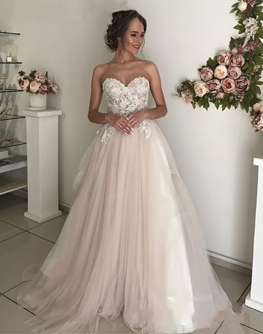 

Robe De Mariage Wedding Dress Appliqued Lace Beading Sweetheart Sweep Train Cheap Wedding Gowns A-line Bride Dresses