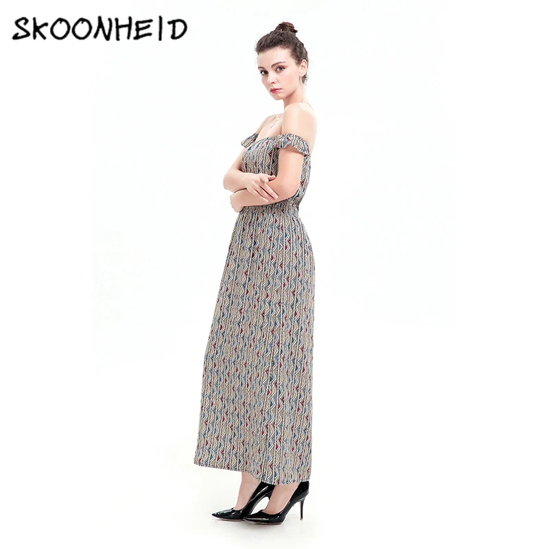 Skoonheid Boho Цветочный Печати Шифон Длинное Платье Женщины Пляж Лето Slash Шеи Вскользь