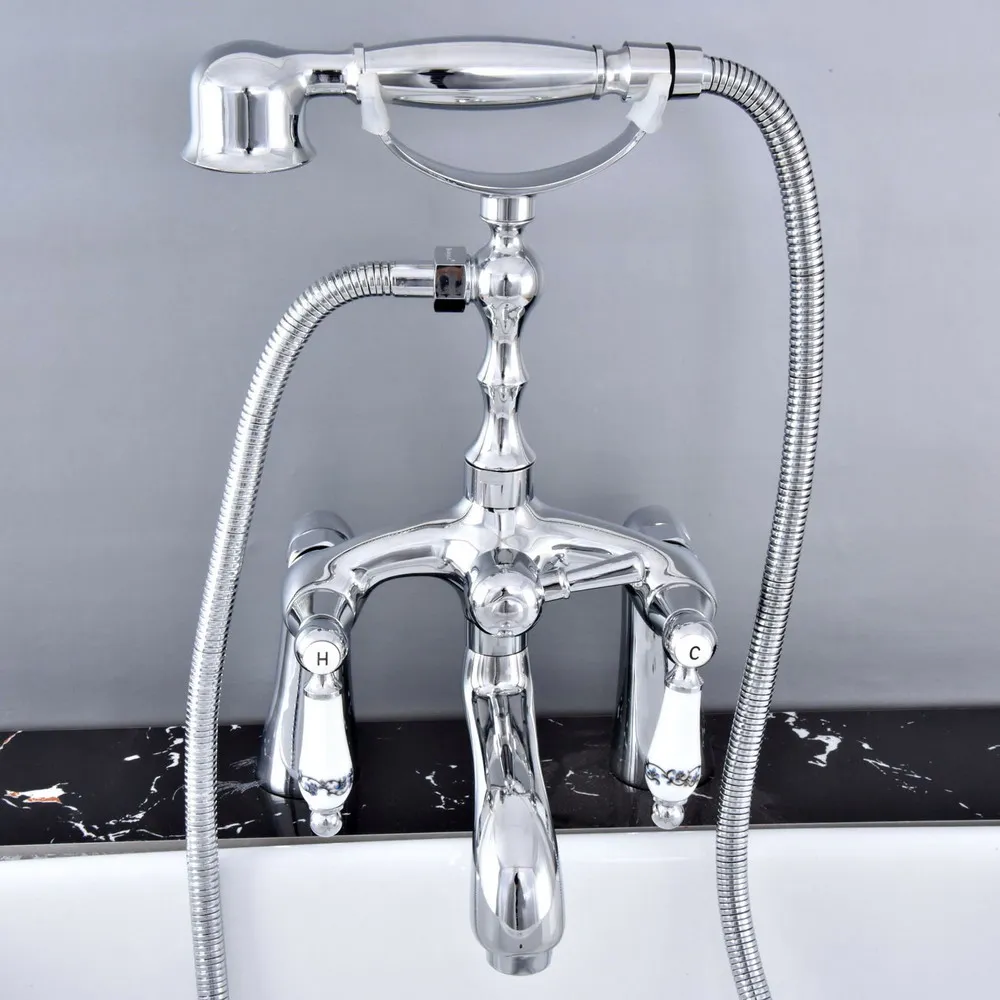 Полированная хромированная латунь двойные Керамические ручки в виде цветка на